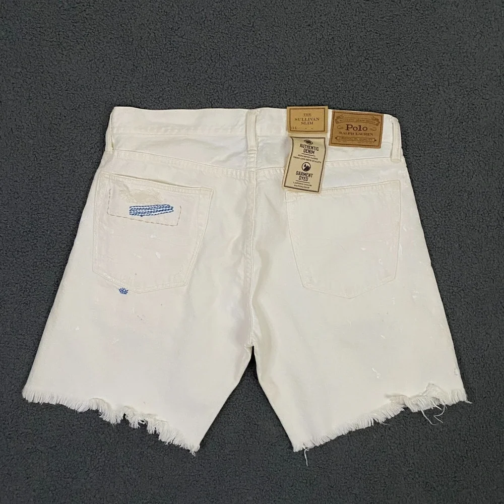 Polo Ralph Lauren Jean Shorts Mens 34 Sullivan Slim Denim Cut Off White 7.5